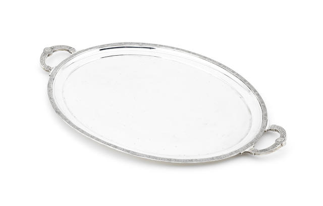 Appraisal: A silver two-handle tray by Elkington Co Birmingham also with