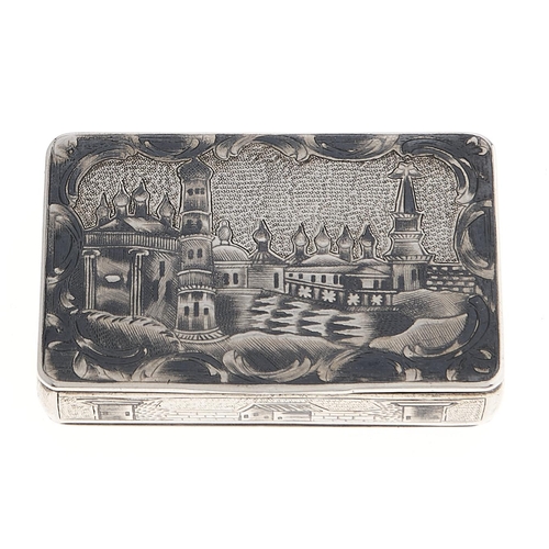 Appraisal: A Russian niello snuff box the lid and underside decorated