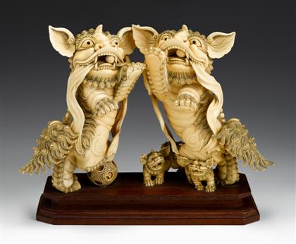 Appraisal: Fine Chinese elephant ivory carving of fu dogs Qing dynasty