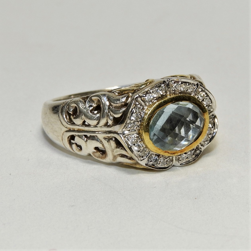 Appraisal: C KRYPELL K GOLD STERLING TOPAZ DIAMOND RING United States