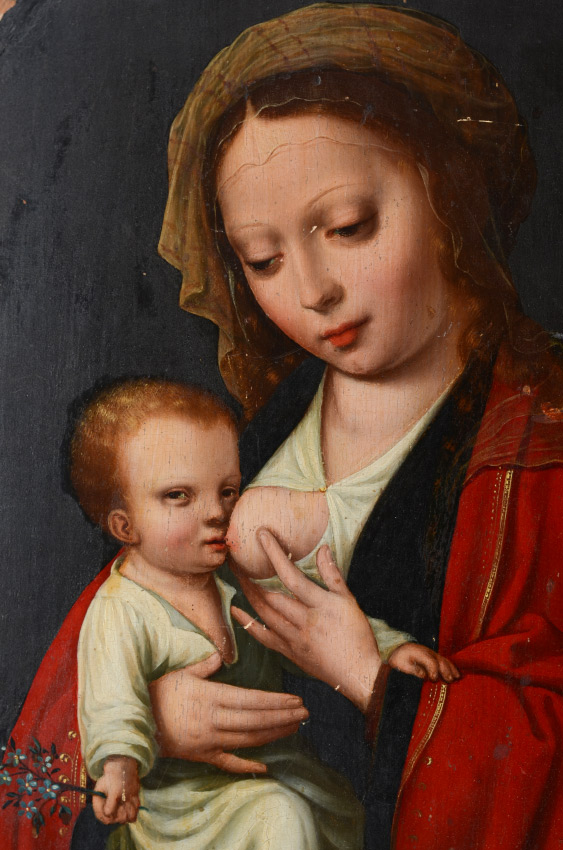 Appraisal: FINE EARLY PAINTING JESUS SUCKLING MADONNA TH C or earlier