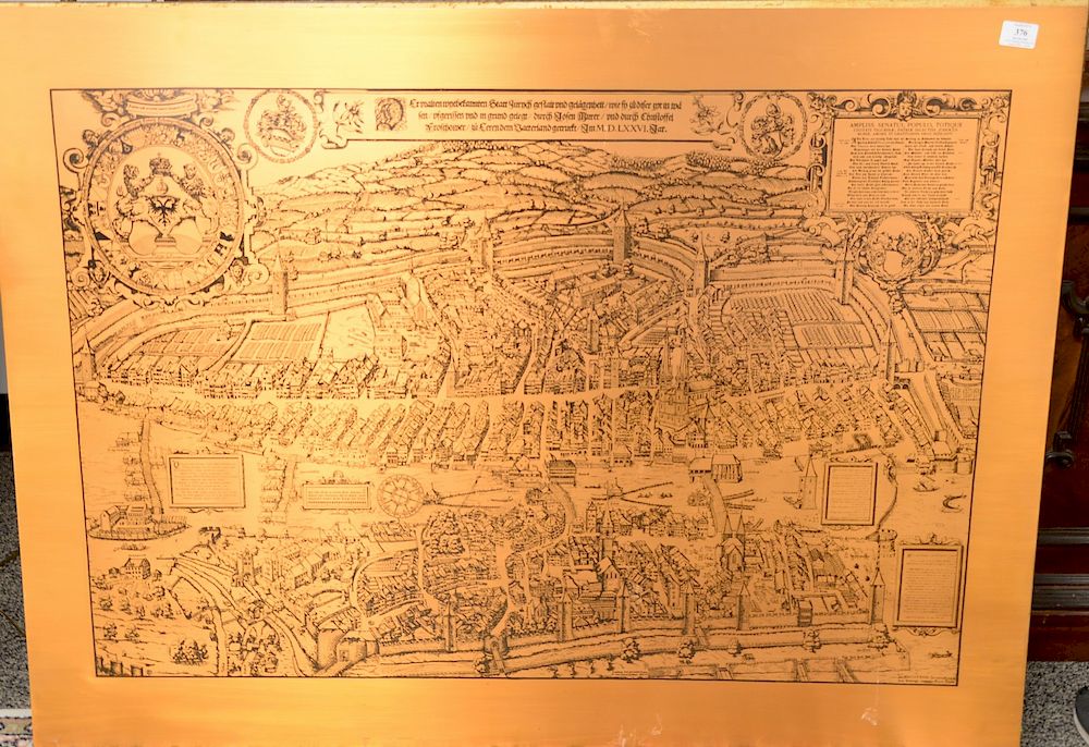 Appraisal: Large copper map engraving plate of birds eye view x