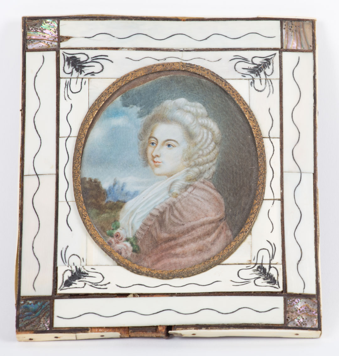 Appraisal: gouache on ivory portrait miniature of beauty in landscape in