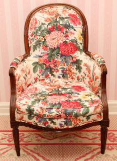 Appraisal: LOUIS XVI FLORAL UPHOLSTERED BERGERE CHAIR LOUIS XVI FLORAL UPHOLSTERED