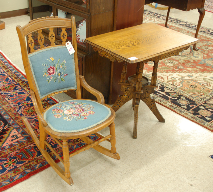 Appraisal: VICTORIAN ROCKER AND LAMP TABLE American late th century rectangular