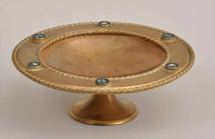 Appraisal: ITALIAN RENAISSANCE-STYLE MICRO MOSAIC-MOUNTED GILT-BRONZE TAZZA The shallow-stemmed bowl with