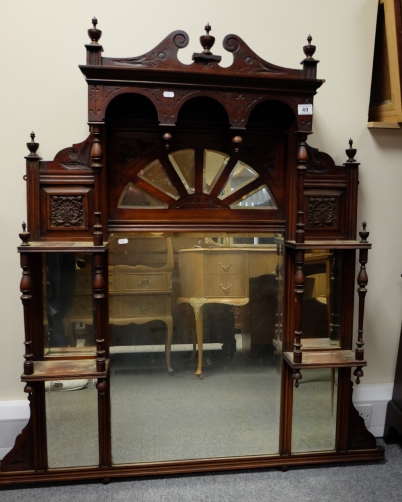 Appraisal: Edwardian carved walnut over mantle mirror