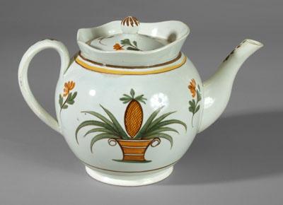 Appraisal: Pearlware teapot foliage and pineapple with orange and green sprigs