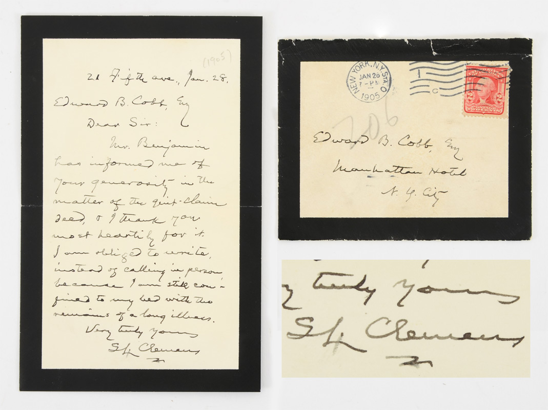 Appraisal: SAMUEL CLEMENS MARK TWAIN AUTOGRAPHED LETTER SIGNED Superb one-page autographed