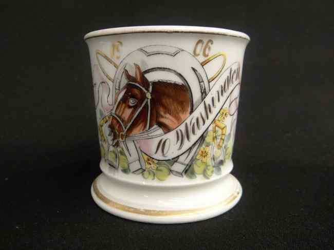 Appraisal: Occupational painted shaving mug with horse in horseshoe