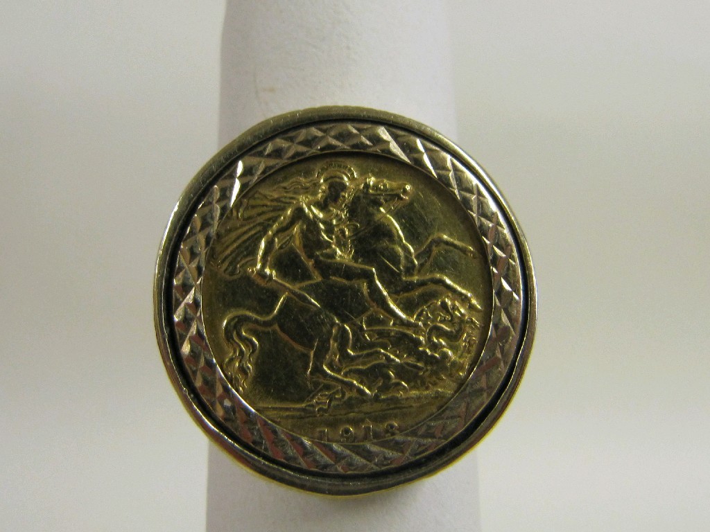 Appraisal: George V half sovereign dated in ct gold ring mount