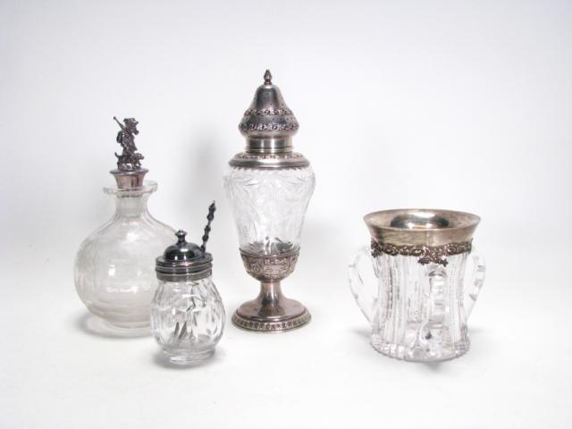 Appraisal: Four silver and crystal serving items including sterling silver and