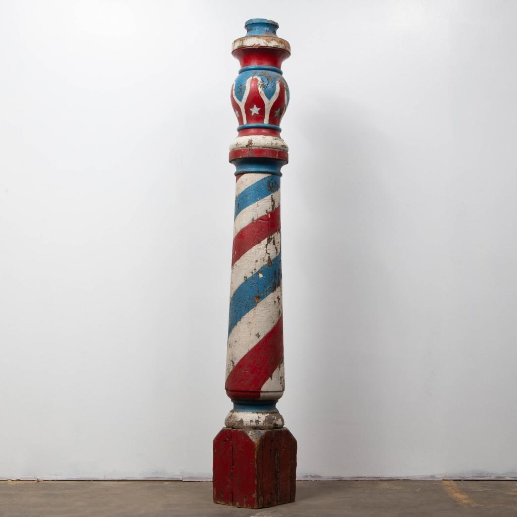 Appraisal: A FOLK ART PAINTED BARBER'S POLE MID TH CEN An