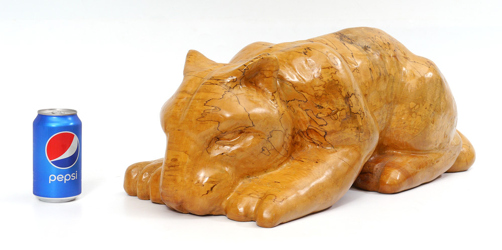 Appraisal: M DAVERN LARGE CARVED WOODEN LION Figure of a recumbent