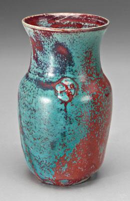 Appraisal: Jugtown red blue glazed jar mottled and runny red and