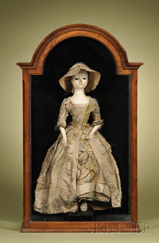 Appraisal: Large Queen Anne Lady Doll in Mahogany and Walnut Veneered