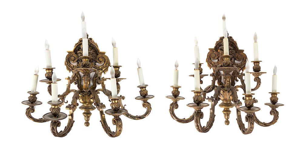 Appraisal: A Pair of Neoclassical Gilt Bronze Eight-Light Sconces A Pair