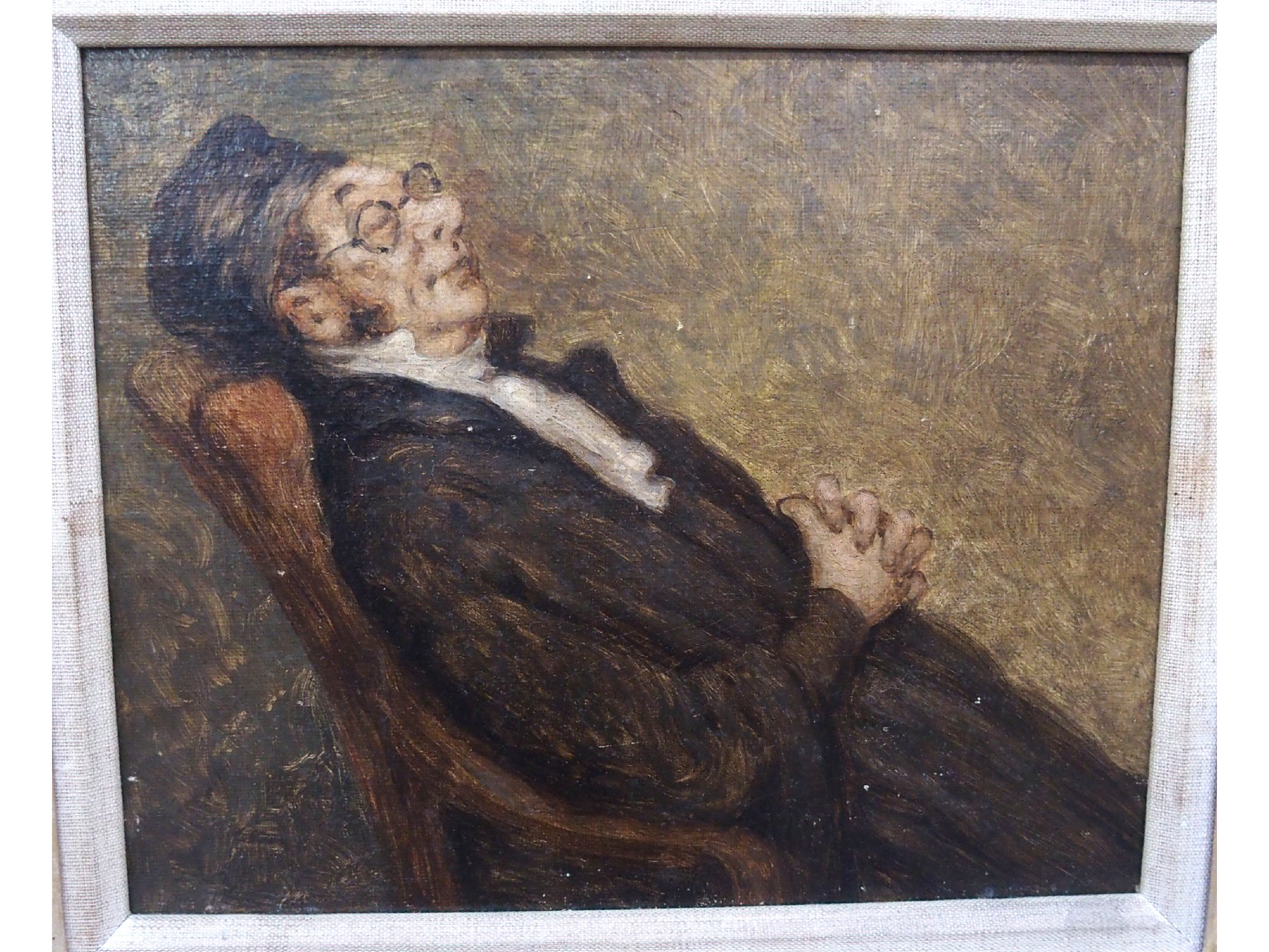 Appraisal: ENGLISH SCHOOL th th Century Gentleman resting oil on panel