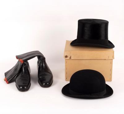 Appraisal: A black silk top hat by Henry Heath Ltd boxed