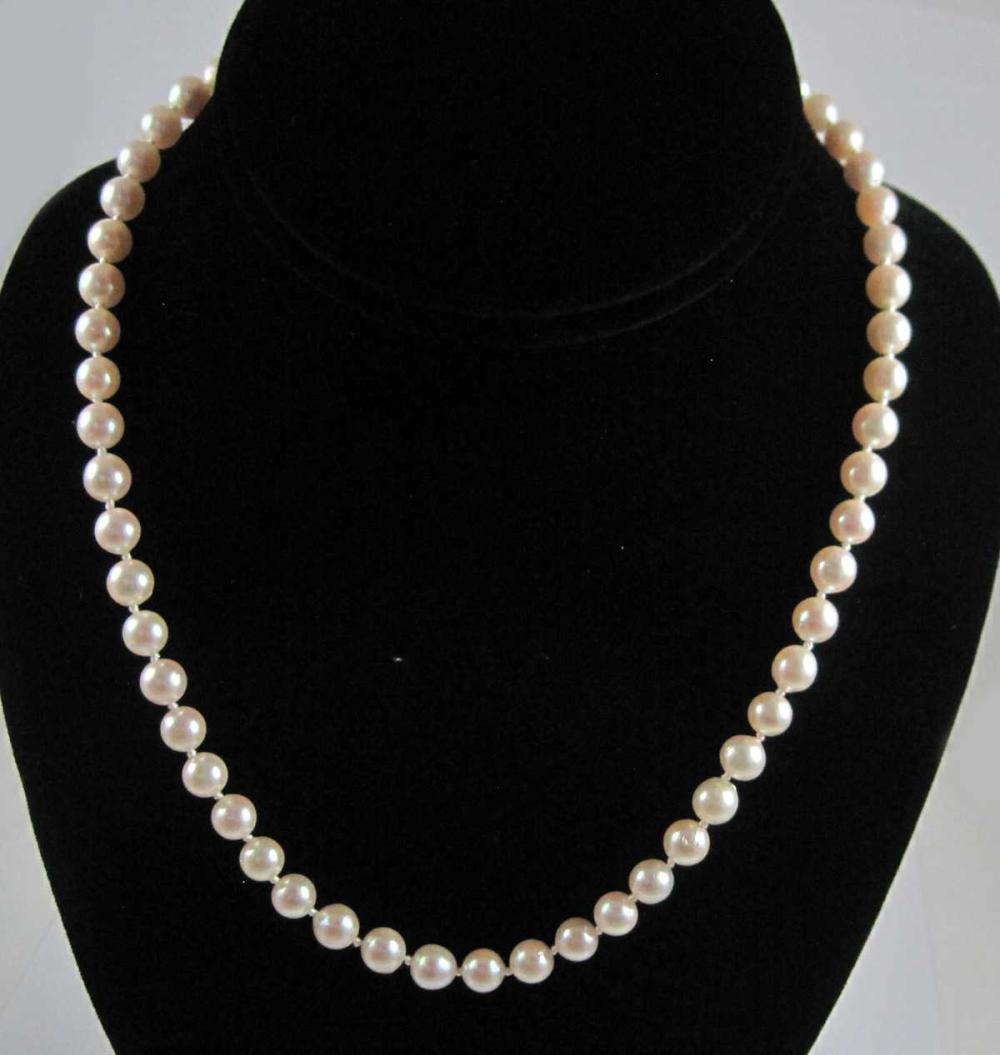 Appraisal: JAPANESE CULTURED AKOYA PEARL NECKLACE Pearls mm K gold clasp