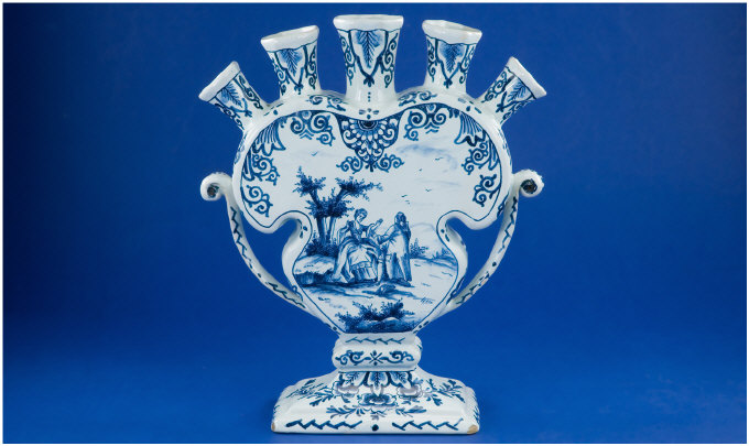 Appraisal: Delft Flower Vase The Front Showing A Courting Couple The