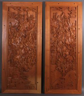 Appraisal: CHINESE CARVED SCENIC WOOD PANELS A GROUP OF SIX CHINESE