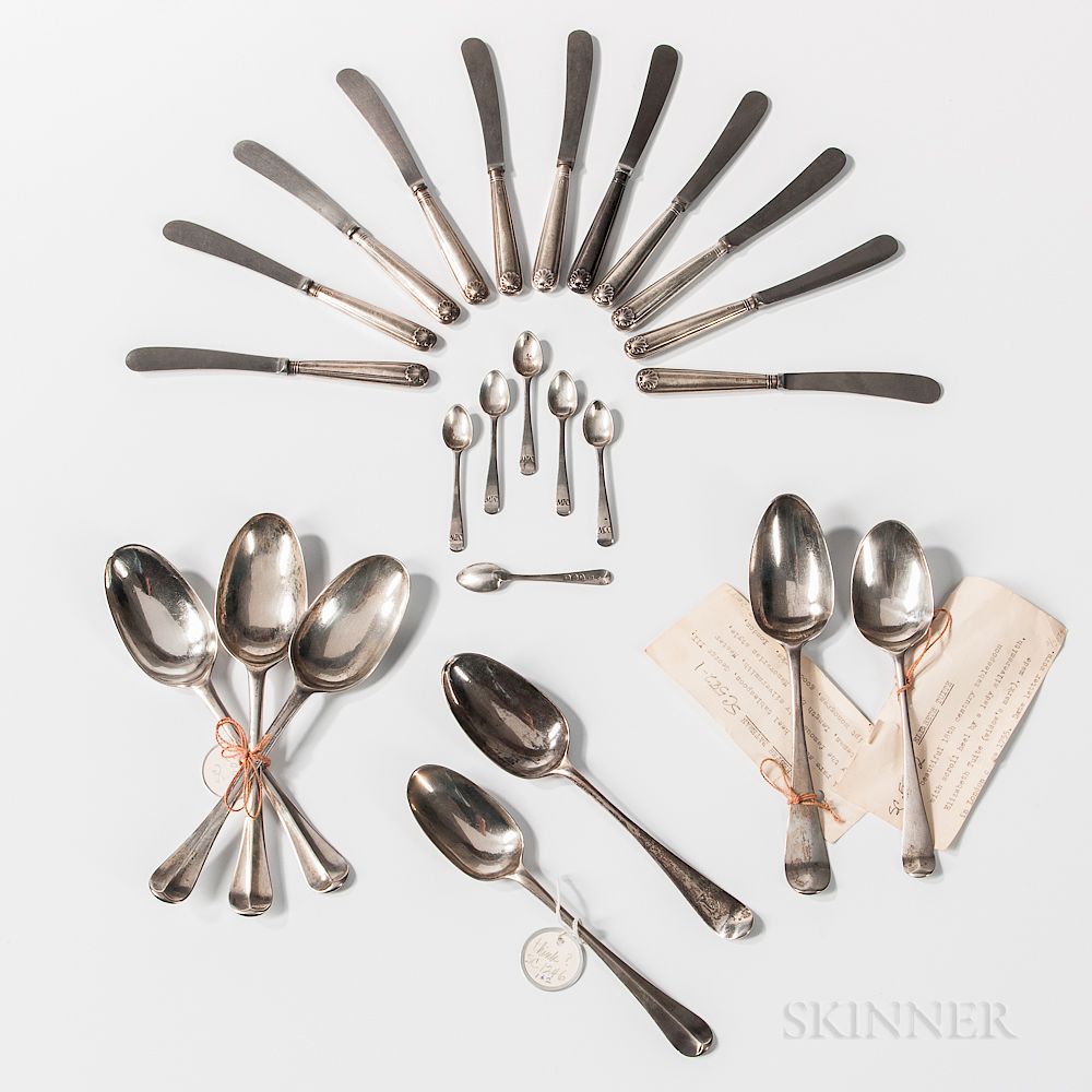 Appraisal: Thirteen English Silver Spoons and Eleven Hollow Ware Spreaders Thirteen