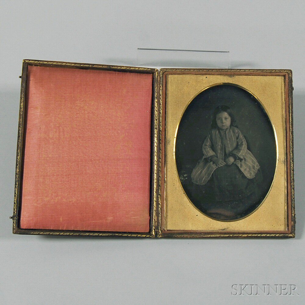 Appraisal: Half-plate Daguerreotype Portrait of a Young Girl the girl seated