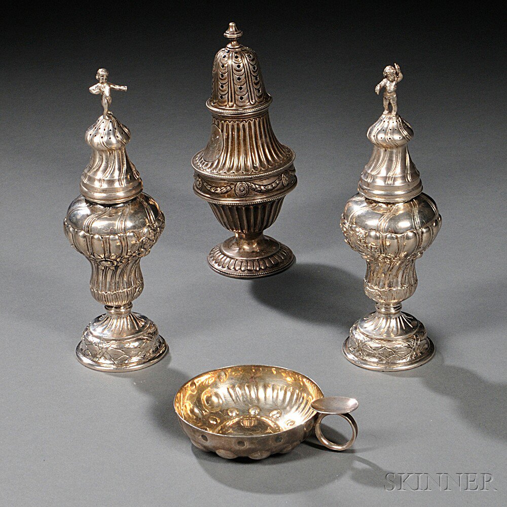 Appraisal: Four Pieces of Silver Tableware a pair of German silver