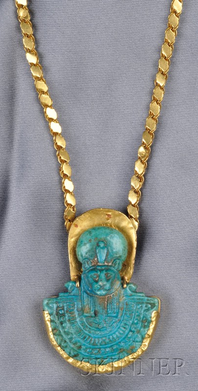 Appraisal: kt and kt Gold and Faience Pendant Janiye set with