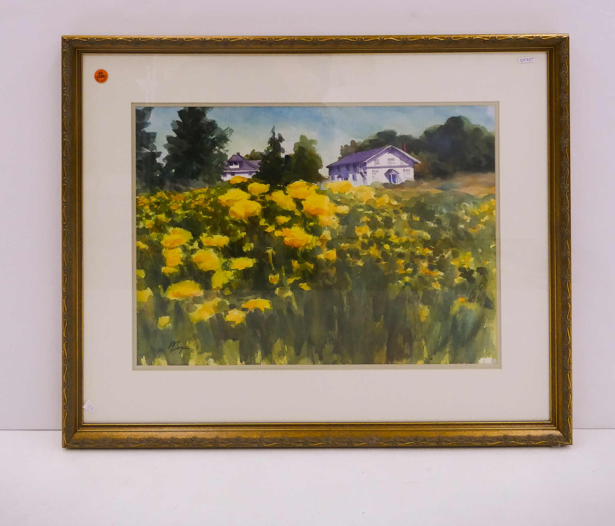 Appraisal: P Bogni Flower Field Watercolor Framed- x ''