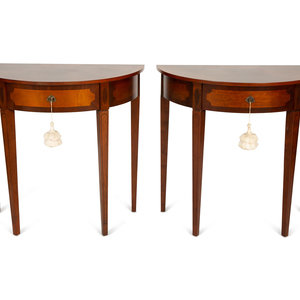 Appraisal: A Pair of George III Style Inlaid Mahogany Demilune Side