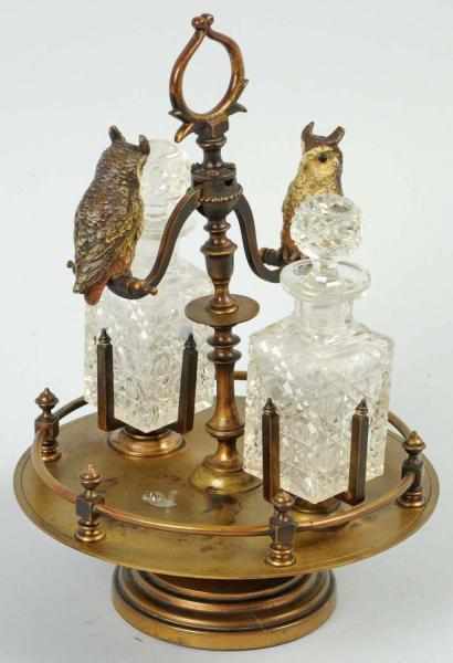 Appraisal: Figural Bronze Owl Perfume Holder Brass stand Condition Excellent Size