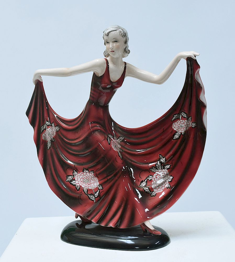 Appraisal: Goldscheider Art Deco figure of dancing woman in outstretched red