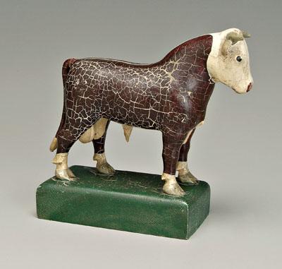 Appraisal: Carved and painted Hereford bull laminated wood construction with old