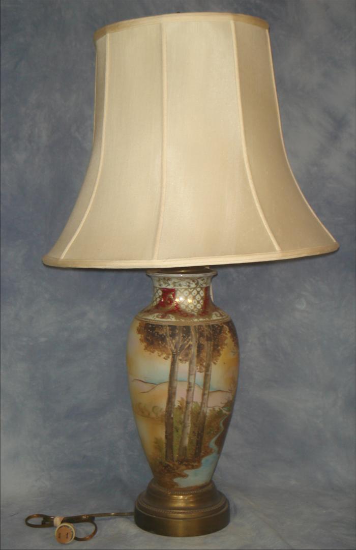 Appraisal: Nippon porcelain vase mounted as a lamp h to rim