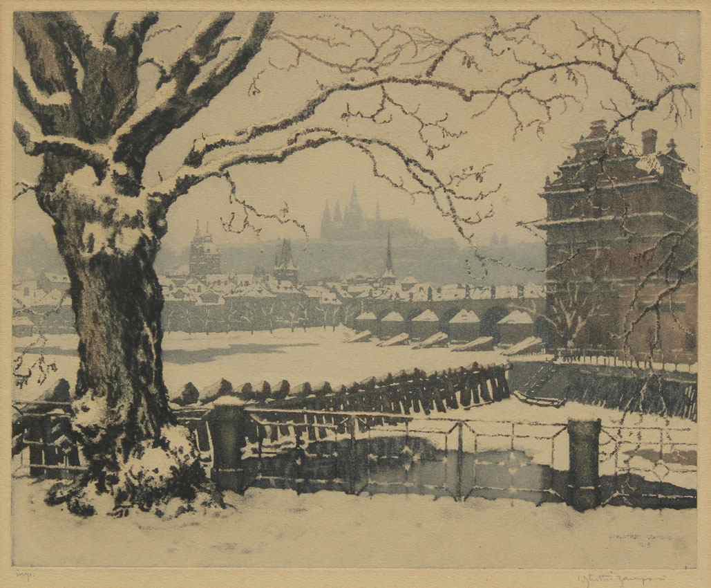 Appraisal: STRETTI-ZAMPONI Jaromir Czechoslovakian - Vast Cityscape of Snow Covered Buildings