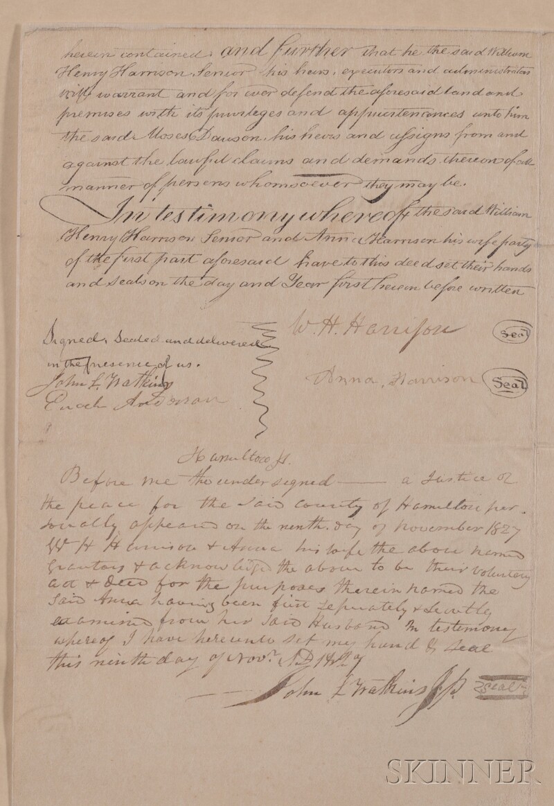 Appraisal: Harrison William Henry - Signed document two pages November th