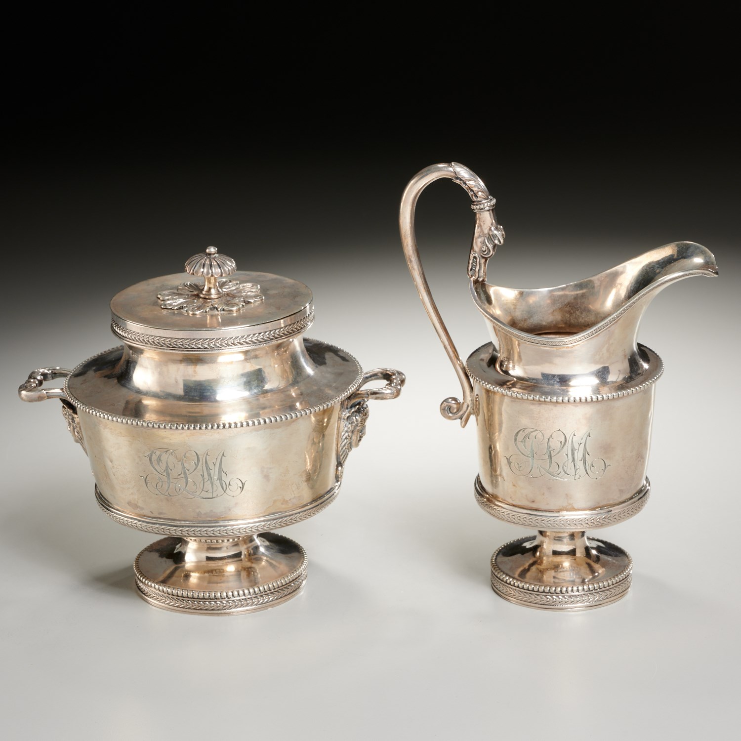 Appraisal: GEORGE SHARP STYLE SILVER CREAMER COVERED SUGAR Likely th c