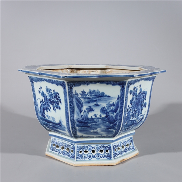 Appraisal: Chinese blue and white octagonal porcelain planter with six-character Yongzheng