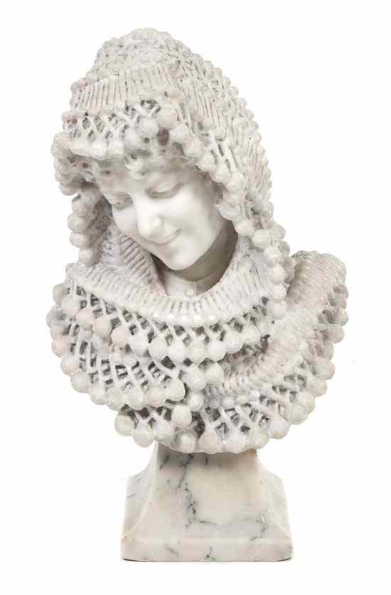 Appraisal: A Carved Marble Bust Bracony depicting an elaborately veiled lady