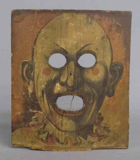 Appraisal: Early wooden clown face carnival ball toss game '' x