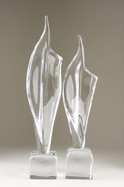 Appraisal: Pair of Daum Crystal Flamme Sculptures on square pedestal bases