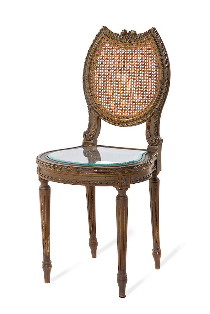 Appraisal: A Louis XVI Style Table Chair with Glass Seat A