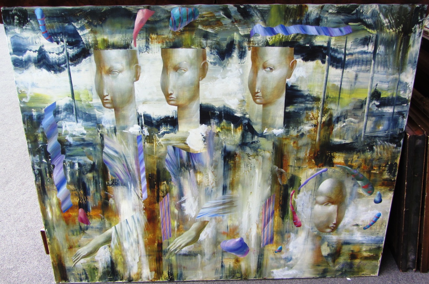 Appraisal: Alexander Dobrodiy contemporary Heads acrylic on canvas signed unframed cm