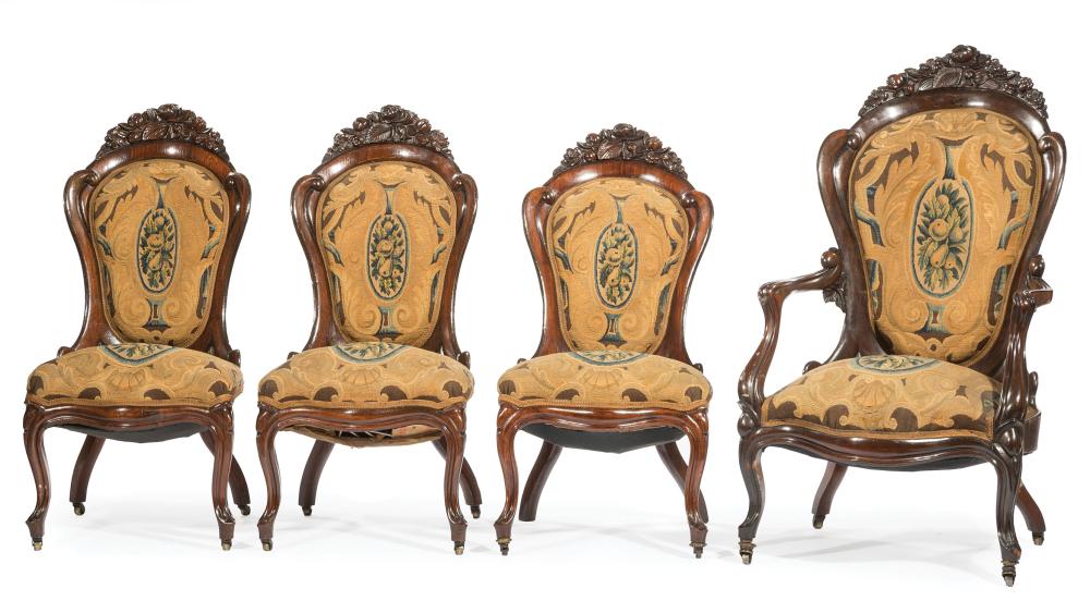 Appraisal: Four American Rococo Carved and Laminated Rosewood Parlor Chairs c