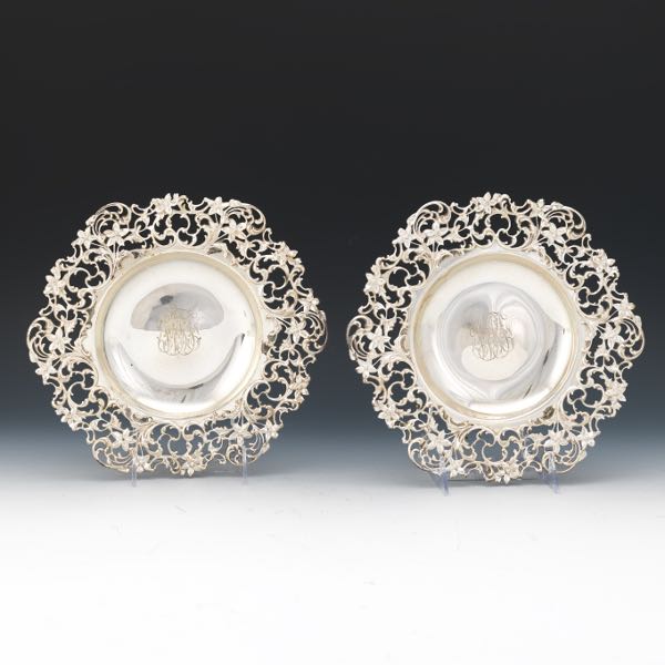 Appraisal: PAIR OF SHREVE CRUMP LOW CO STERLING SILVER OPENWORK COMPORTS