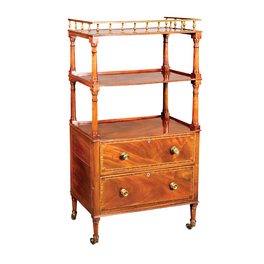 Appraisal: George IV Mahogany Etagere Circa The three-quarter balustered gallery above