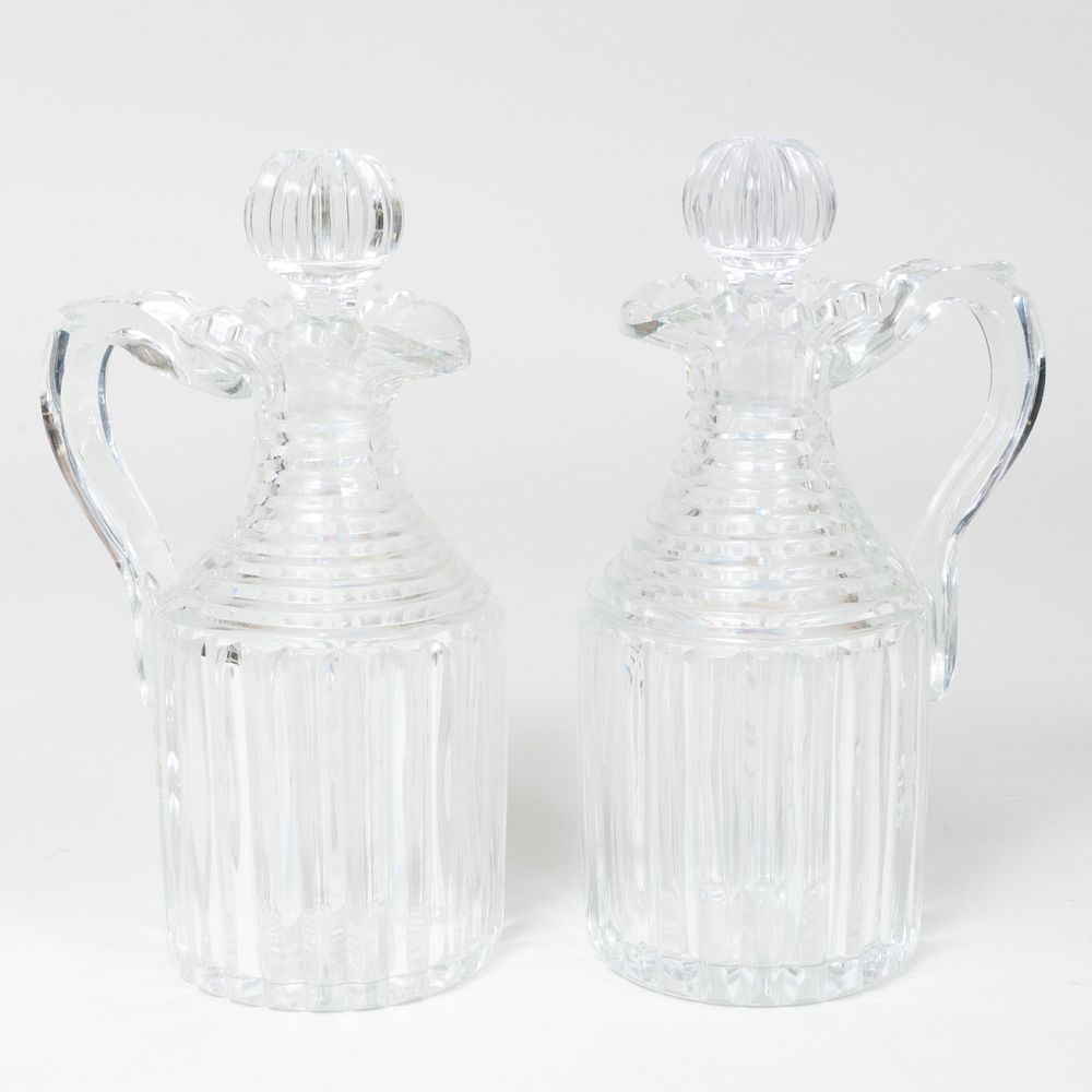 Appraisal: Pair of Cut Glass Pitcher Form Decanters and Stoppers x