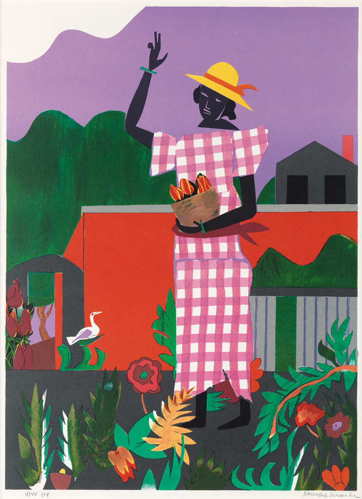 Appraisal: ROMARE BEARDEN - Girl in the Garden Color lithograph x